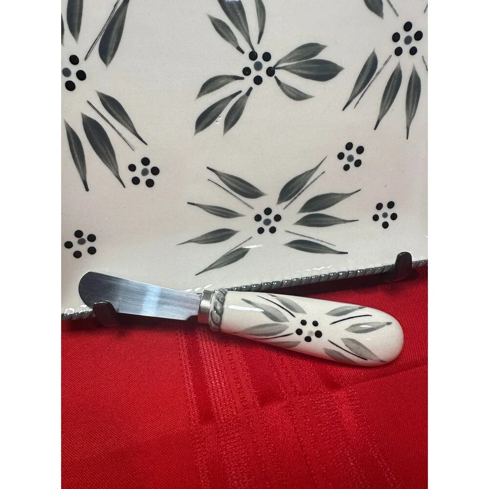 Temp-tations by Tara Old World Gray Square Platter & Matching Spader Knife Set